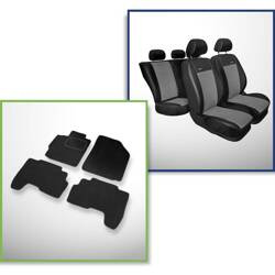 Zestaw: dywaniki welurowe + pokrowce szyte na miarę do Toyota Yaris II Hatchback, Sedan (2005-2010) – Premium szary